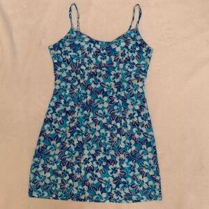 Vintage 90s/Y2K My Michelle Blue Tropical Floral Print Mini Sundress Size 7/8